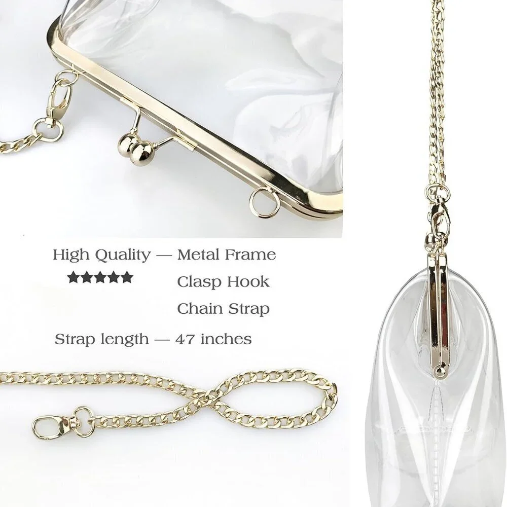 Clear PVC Clutch Bag Womens Crossbody Stadium Approved Chain Gold